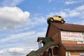 Moscow region, Russia - July 15, 2019: Vintage soviet car on a roof of a garage