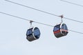 Moscow region, Russia - June 25, 2020: Cable car Moscow Sparrow hills, Luzhniki. Closed glass cabanas of the cable car