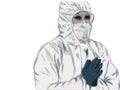 Stock illustration doctor in protective suit going to fight covid-19 corona virus