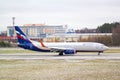 Moscow region, Russia - November 2, 2019: Modern civil aircraft Boeing 737 Aeroflot VP-BGI landed and rides on the aviation