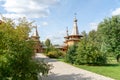 MOSCOW REGION, RUSSIA - View to the wooden temple of the ascension near the village of Buzaevo, on Rublevo-Uspenskoye Highway in Royalty Free Stock Photo
