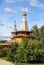 MOSCOW REGION, RUSSIA - View to the wooden temple of the ascension near the village of Buzaevo, on Rublevo-Uspenskoye Highway in Royalty Free Stock Photo