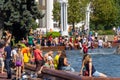 Moscow residents seek cooling at Friendship of Nations fountain Royalty Free Stock Photo