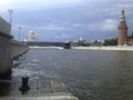 Moscow river. The Cathedral of Christ the Savior. The Kremlin Tower