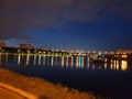 Moscow river city night lights panorama city Royalty Free Stock Photo