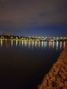 Moscow river city night lights panorama city Royalty Free Stock Photo