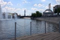 Moscow river. Fountains on the Moscow River near Bolotnaya embankment Royalty Free Stock Photo