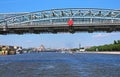 Moscow river and Pedestrian Andreevsky bridge in Moscow, Russia