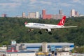 Moscow, Russia - 07/02/2018: Airbus A330 `THY Turkish Airlines` lands at Moscow Vnukovo Airport