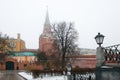 Moscow,  Alexander Garden Aleksandrovsky Sad and Troitskaya Tower of the Moscow Kremlin Royalty Free Stock Photo