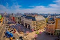 MOSCOW, RUSSIA- APRIL, 24, 2018: Above view of streets with traffic and gorgeous panoramic view of International Royalty Free Stock Photo