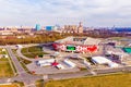 Moscow, Russia - April 24, 2018: Aerial view of Spartak Stadium Otkritie Arena . Beautiful panorama of modern Spartak