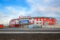 Moscow, Russia - April 24, 2018: Aerial view of Spartak Stadium Otkritie Arena . Beautiful panorama of modern Spartak