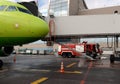 Airbus A319 airplane of S7-Siberia Airlines at a passenger telescopic gangway at Domodedovo International Airport Royalty Free Stock Photo