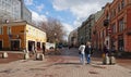 Ancient Moscow Arbat street on a spring sunny day