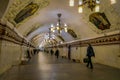 MOSCOW, RUSSIA- APRIL, 29, 2018: Beautiful indoor view of Kievskaya Metro Station in Moscow. It is on the Koltsevaya