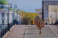 MOSCOW, RUSSIA- APRIL, 24, 2018: Beautiful outdoor view of colorful wedding padlocks on a metal tree over a bridge Royalty Free Stock Photo