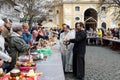 Believers gathered to consecrate Easter cakes and Easter on Orthodox Easter at the Novospassky Monastery