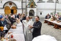 Believers gathered to consecrate Easter cakes and Easter on Orthodox Easter at the Novospassky Monastery