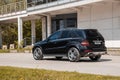 Moscow Russia - 19 April 2019 black mercedes benz ml w164 suv parked near modern building. Frontview.