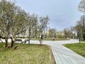 Moscow, Russia, April, 18, 2024.December Uprising Park in Moscow in cloudy spring weather