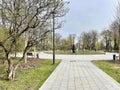 Moscow, Russia, April, 18, 2024.December Uprising Park in Moscow in cloudy spring weather