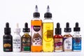 Moscow, Russia - April 21, 2017: E-liquid e-juice on sale in plastic bottles