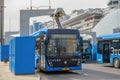 On the electric bus charging station, Moscow Royalty Free Stock Photo