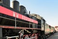 Moscow, Russia - April 1.2017. EM locomotive that says - we defeated - in Museum of History of Railway Transport Development