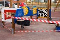 Moscow, Russia - April 5, 2020: epidemic, stop coronavirus, stay home. Playground with a red ribbon, quarantine, prevention of