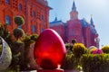 Moscow, Russia, April 9, 2019. Festive decoration of the city streets for the spring holidays. happy Easter