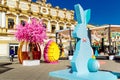 Moscow, Russia, April 9, 2019. Festive decoration of the city streets for the spring holidays. happy Easter