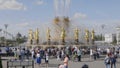 MOSCOW, RUSSIA - APRIL 23, 2019: Figures of Fountain Friendship of Nations at All-russia Exhibition Center in Moscow Royalty Free Stock Photo