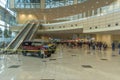 Moscow. Russia. 12 april 2019. The interior of the Moscow Domodedovo airport, DME. Exhibition of retro cars inside the terminal