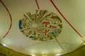 MOSCOW, RUSSIA- APRIL, 29, 2018: Interior view of rooftop decorated with hammer and sickle of Paveletskaya, a metro