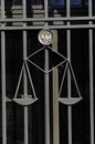 Libra of the goddess of Justice Themis on the window grating of the building of the Supreme Court of Russia in Moscow