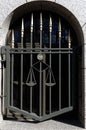 Libra of the goddess of Justice Themis on the window grating of the building of the Supreme Court of Russia in Moscow