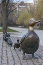 Moscow / Russia - April 23, 2012: Monument to a duck with ducklings in Moscow on the territory of the Novodevichy Convent.