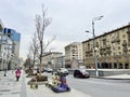 Moscow, Russia, April, 18, 2024. Novinsky Boulevard in Moscow in cloudy spring day