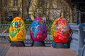 MOSCOW, RUSSIA- APRIL, 24, 2018: Outdoor view of large size decorative Easter egg installed on the Revolution Square