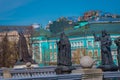 MOSCOW, RUSSIA- APRIL, 24, 2018: Outdoor view of Patriarch Hermogenes Monument in Alexandrovsky garden of Moscow Kremlin