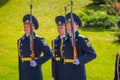 MOSCOW, RUSSIA- APRIL, 24, 2018: Outdoor view of three guards holding guns at the Tomb of the Unknown Soldier dedicated