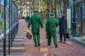 MOSCOW, RUSSIA- APRIL, 29, 2018: Outdoor view of unidentified men wearing military uniform and walking in a Gorky Park Royalty Free Stock Photo