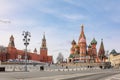 Panoramic view of Moscow Kremlin with Spassky Tower and Saint Basil's Cathedral in center city on Red Square, Moscow Royalty Free Stock Photo