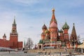 Panoramic view of Moscow Kremlin with Spassky Tower and Saint Basil's Cathedral in center city on Red Square, Moscow Royalty Free Stock Photo