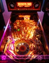 Moscow, Russia - April 29, 2021: Pinball museum. Pinball table close up view of vintage game machine