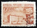 Albanian postage stamp shows Facrory of fermentation tobacco, circa 1964