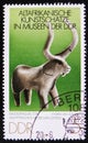MOSCOW, RUSSIA - APRIL 2, 2017: A post stamp printed in DDR (germany) shows a stone figure of bull, the series 