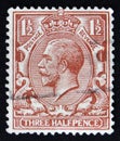 England postage stamp shows portrait of King George V, circa 1912 to 1924