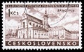 Postage stamp printed in Czechoslovakia shows St. Thomas Church, Brno, Stamp exhibition BRNO serie, circa 1958